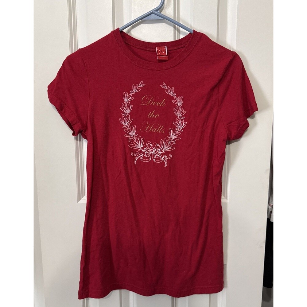 Target Women’s Holiday Christmas T-Shirt Red Deck The Halls Size M 100% Cotton
